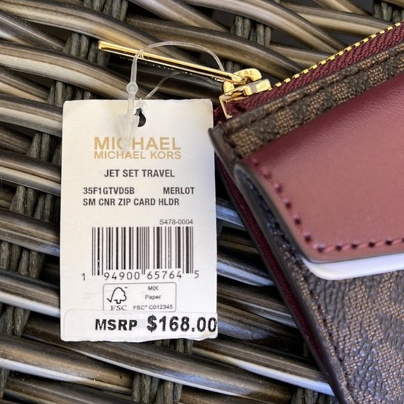 Michael Kors Jet Set Travel Small Corner Zip Card Holder Merlot - Picture 7 of 10